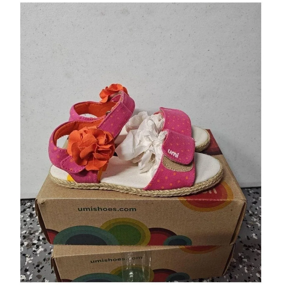 Umi Giselle Pink Sandal‎ Espadrilles US 12 Pink Orange Multi Floral Hook Loop